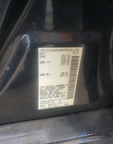 2016 Nissan Altima 2.5 z USA, uszkodzony, nr VIN 1N4AL3AP5GC177716